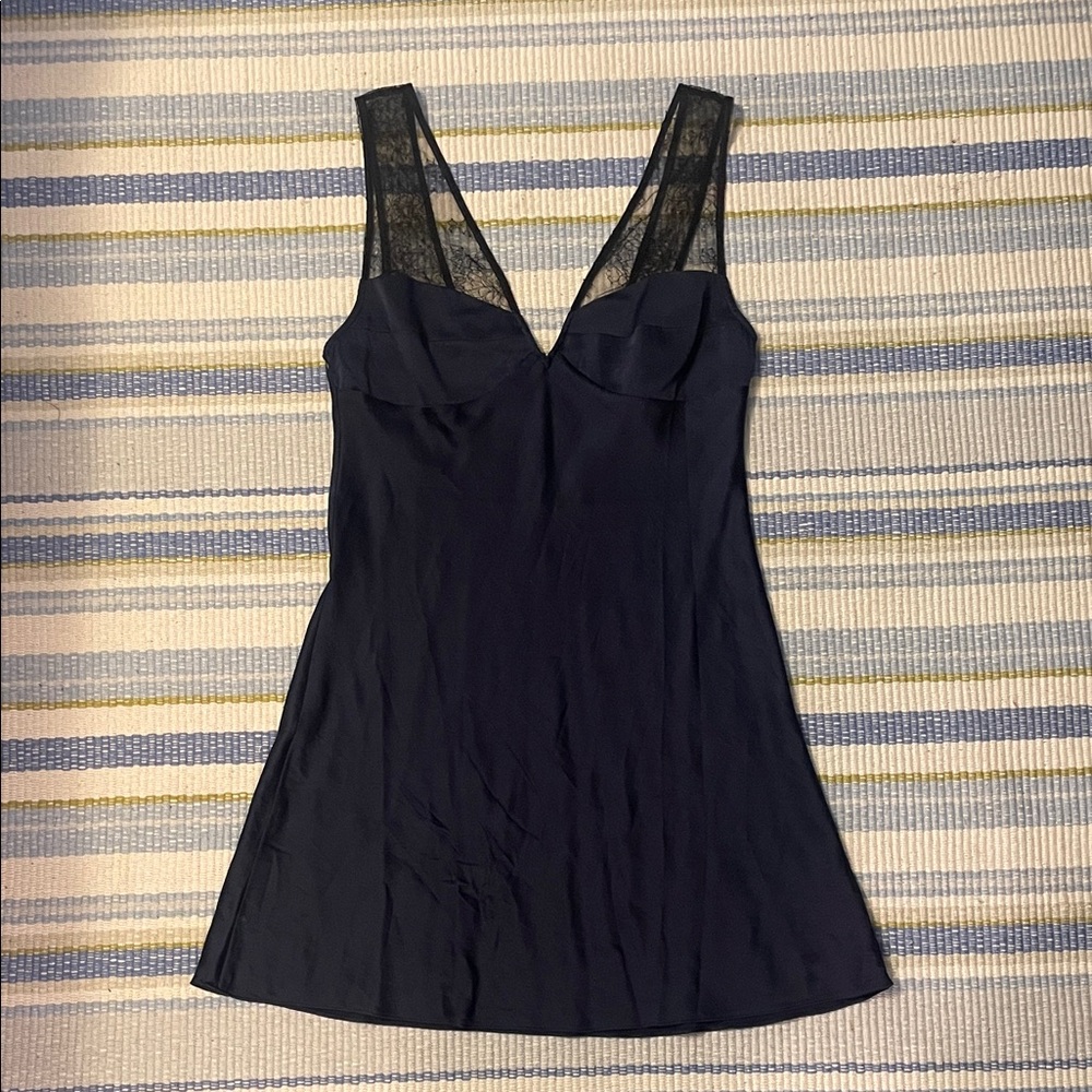 Reformation Navy Lace-Trim Chemise